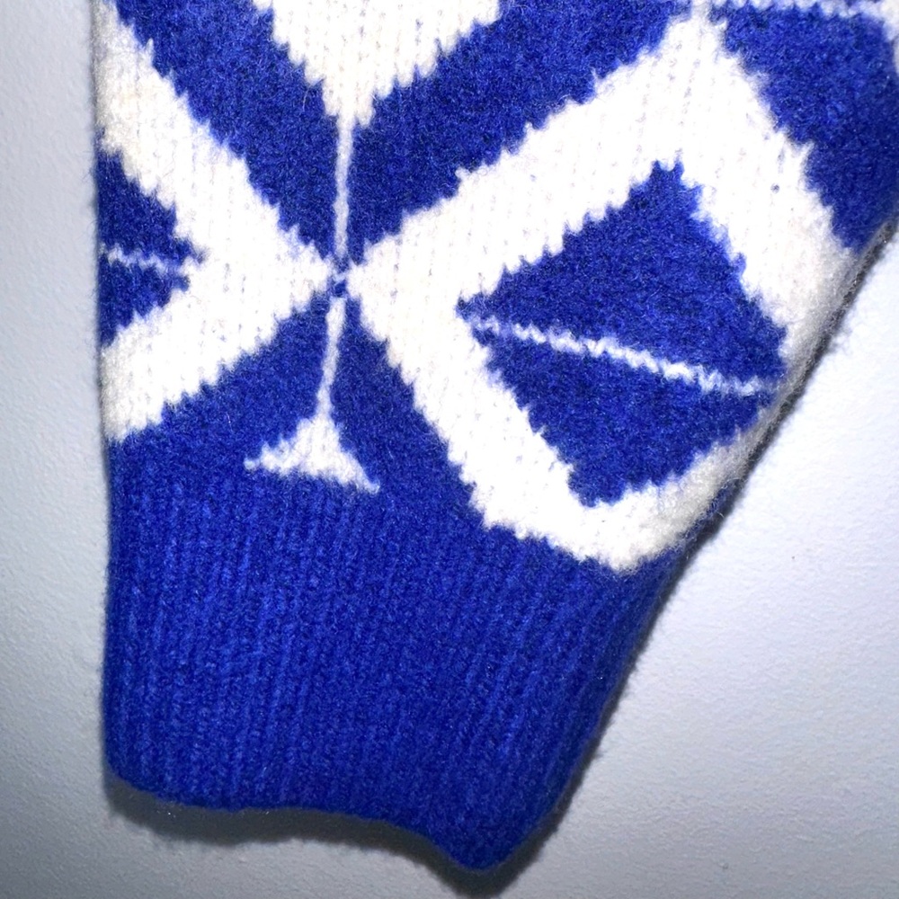 Zara Men's Sweater Blue White Diamond Geometric Size M Crewneck Pullover - Picture 6 of 13